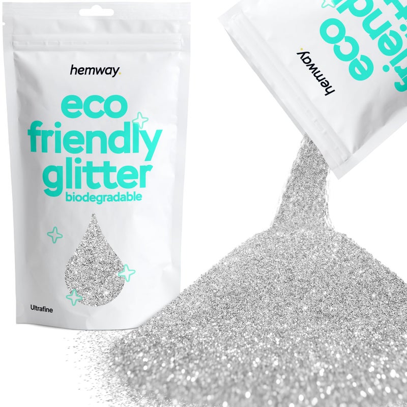 Hemway Eco Friendly Biodegradable Glitter 100g / 3.5oz Bio Cosmetic Safe Sparkle Vegan for Face, Eyeshadow, Body, Hair, Nail and Festival Makeup, Craft - 1/128" 0.008" 0.2mm - Silver - Image 1